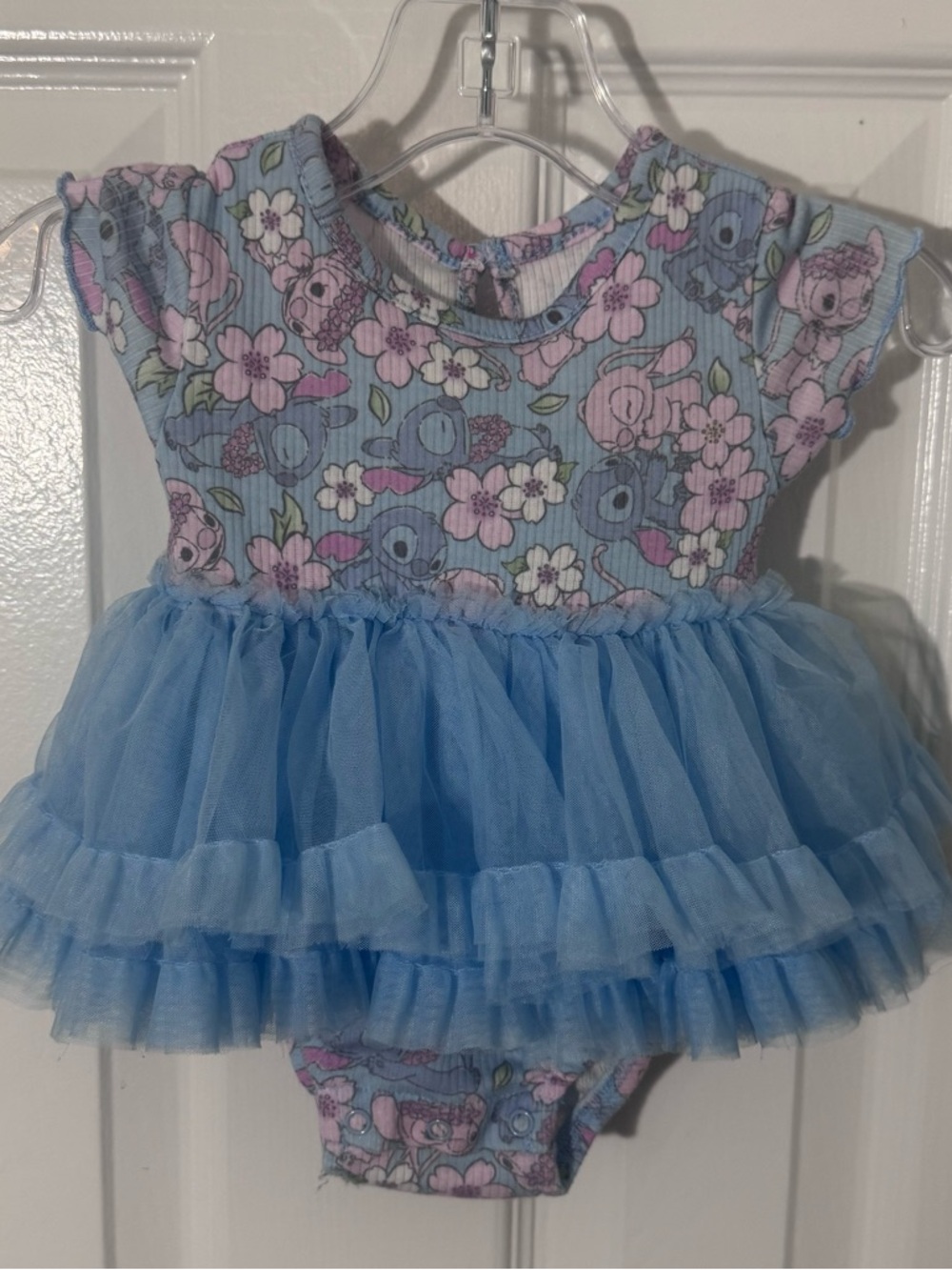 Disney Baby Stitch Tutu Bodysuit Dress 0-3M Blue Floral Lilo and Stitch